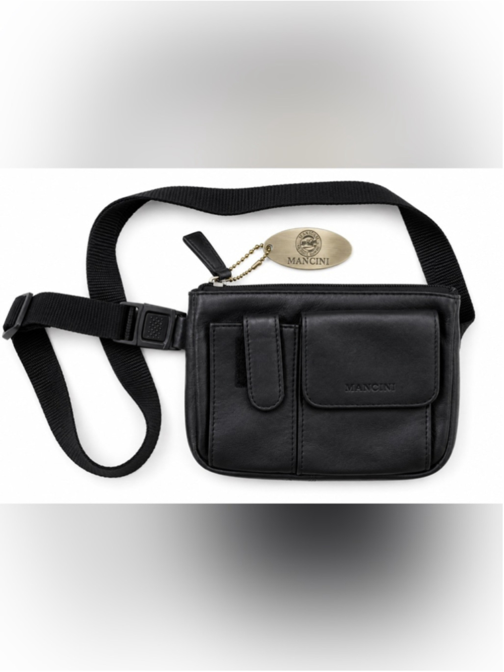 Mancini Black Leather Travel Neck Wallet Passport Bag Crossbody